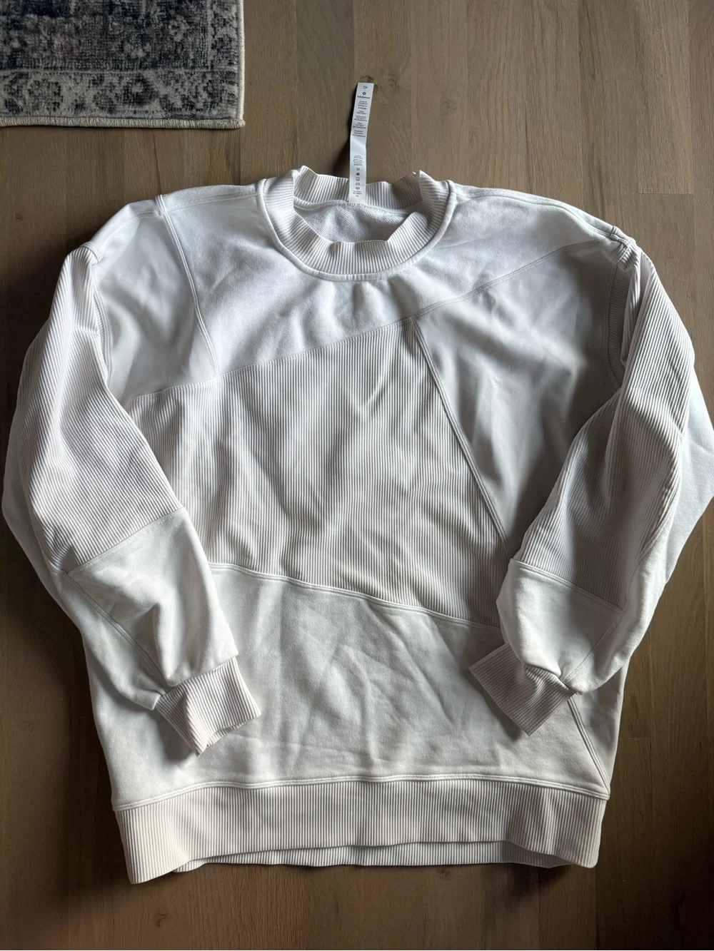 Lululemon White Crewneck Ribbed Panel Sweater
